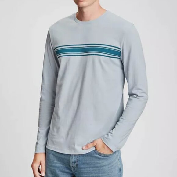 NWT GAP Soft Everyday Stripe Long-Sleeve Tee Shirt T-Shirt 100% cotton Men S M L - Picture 2 of 2